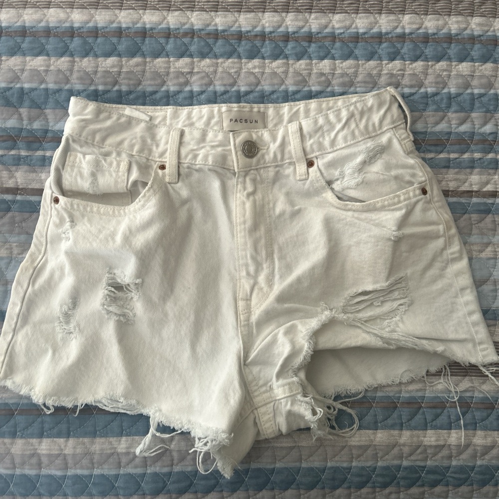 PacSun Cream Distressed Jean Shorts